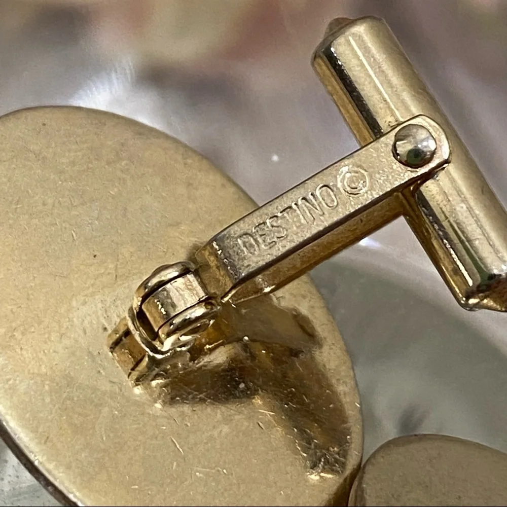 Vintage DESTINO Natural Blue Stone Kyanite? Lapis Light Brushed Gold Cufflinks